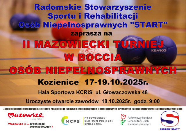 Zapraszamy do udziału w II Mazowieckim Turnieju w Boccia Osób Niepełnosprawnych, Kozienice 17-19.10.2025