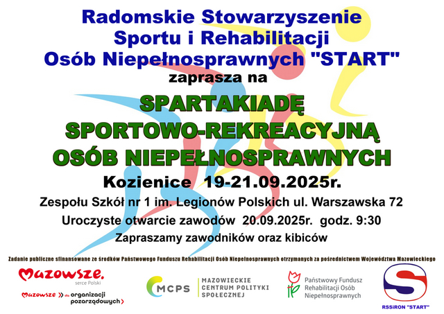 Zapraszamy do udziału w Spartakiadzie Sportowo-Rekreacyjnej Osób Niepełnosprawnych, Kozienice 2025