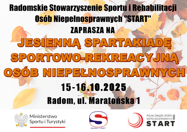 Zapraszamy do udziału w Jesiennej Spartakiadzie Sportowo-Rekreacyjnej Osób Niepełnosprawnych, Radom 15-16.10.2025